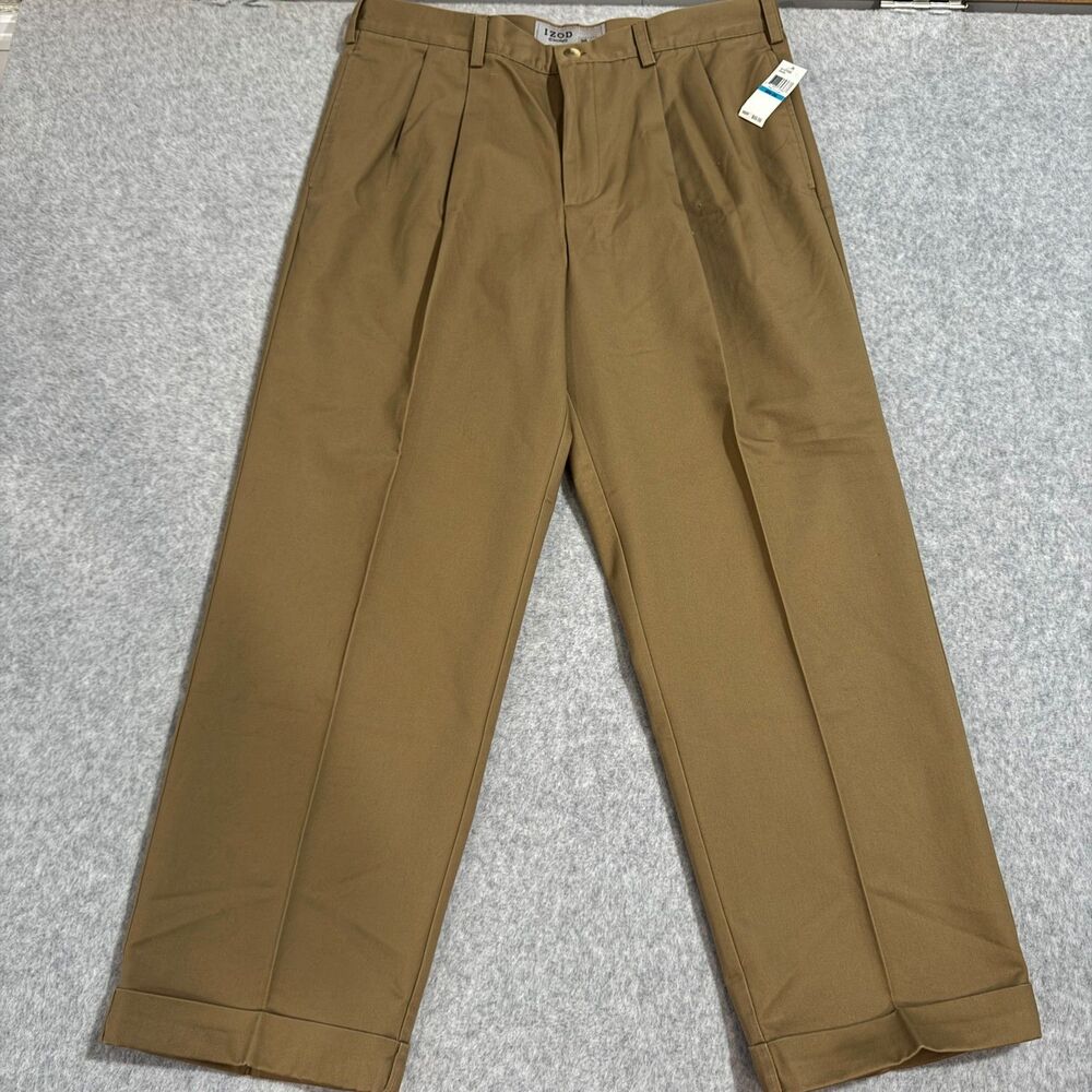 IZOD Wrinkle Free Double Pleat Khaki Chinos Vintage Prep 36W 29L